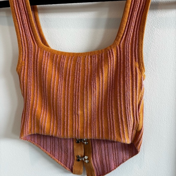Urban Outfitters Jada Knit Corset Tank Top Burnt Orange Pink Striped Womens XS - Picture 7 of 12
